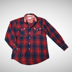 Westchester Mens M Wool Blend Plaid Button Up Shirt Red Green Black 2 Pocket